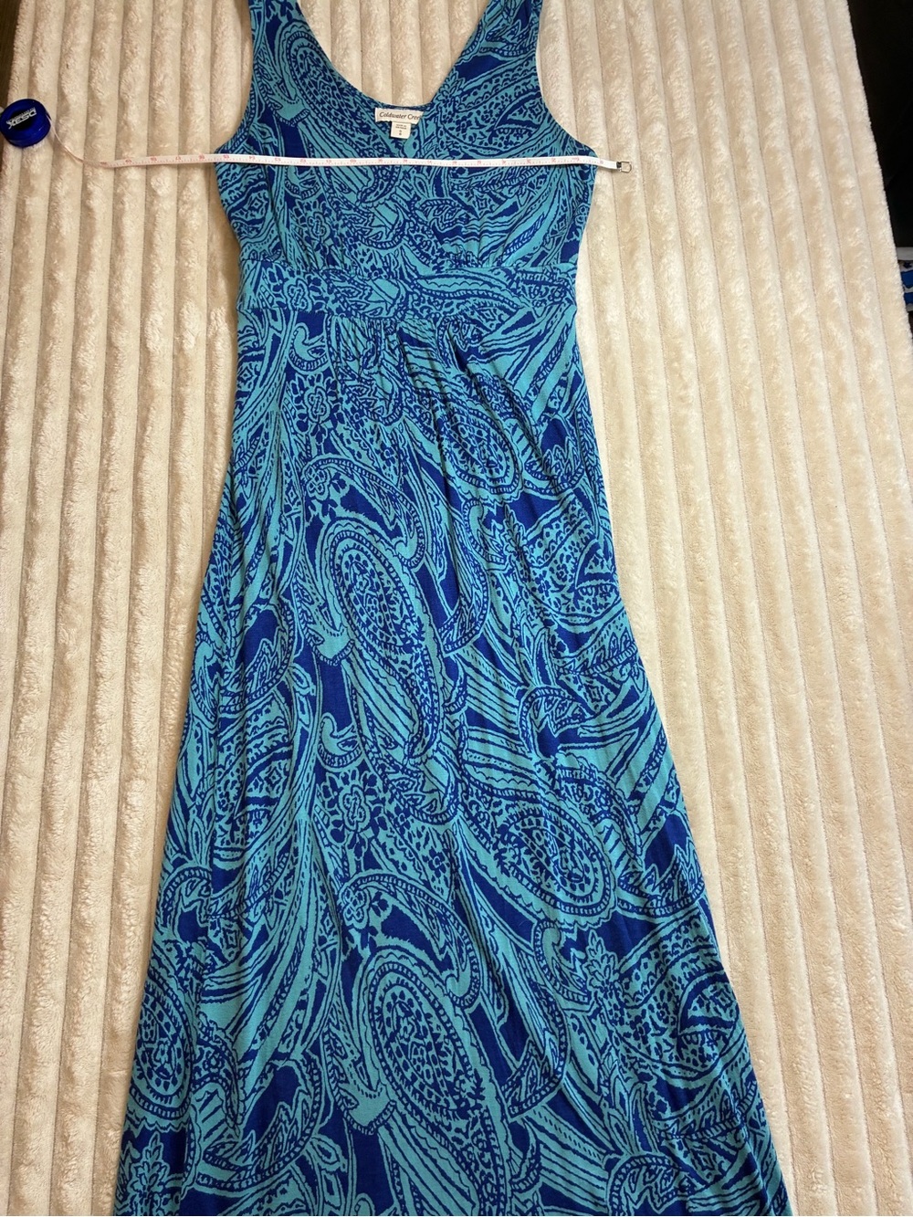 Coldwater Creek Paisley A-Line Maxi Dress Navy Aqua Size 8 Runs Small GUC